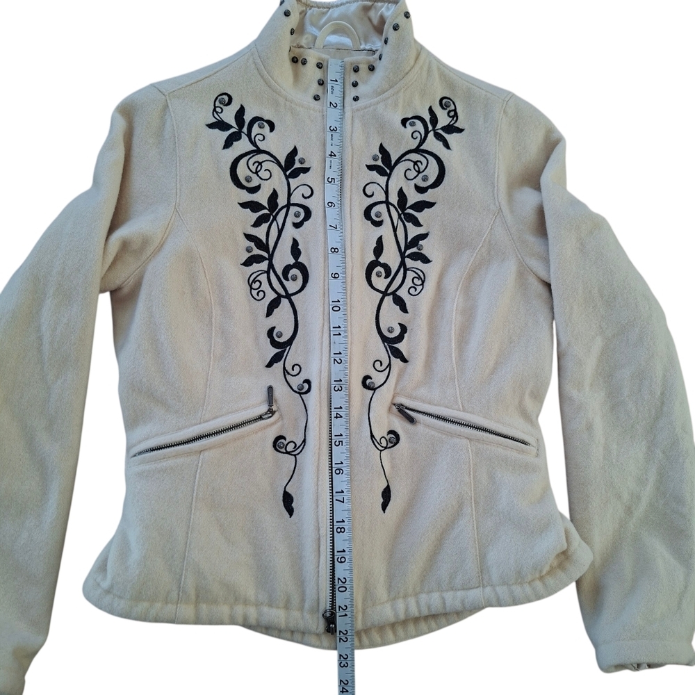 Powder PR River Cream Wool Jacket with Black Embroidery Cardigan Outfitters - Picture 10 of 12